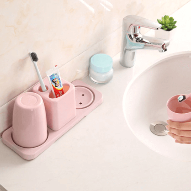 Toothbrush and toothpaste holder with 2 cups